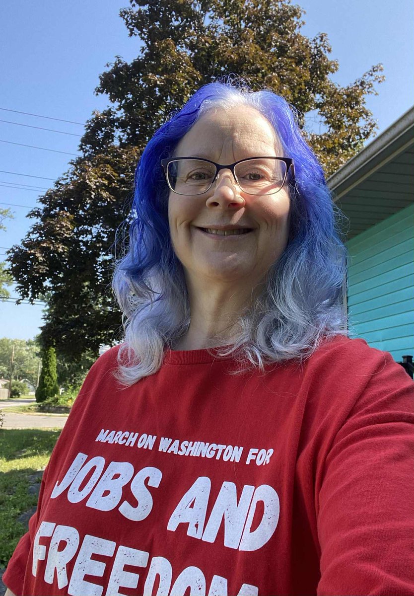 On Thursday we #WearCWARed! Thank you Cindy Krebs of Local 4502 for your work on the Human Rights Committee and your ongoing commitment to justice and equity. Send us your #SolidarityThursday pics so we can show off the strength and unity of our CWA family. #CWAStrong