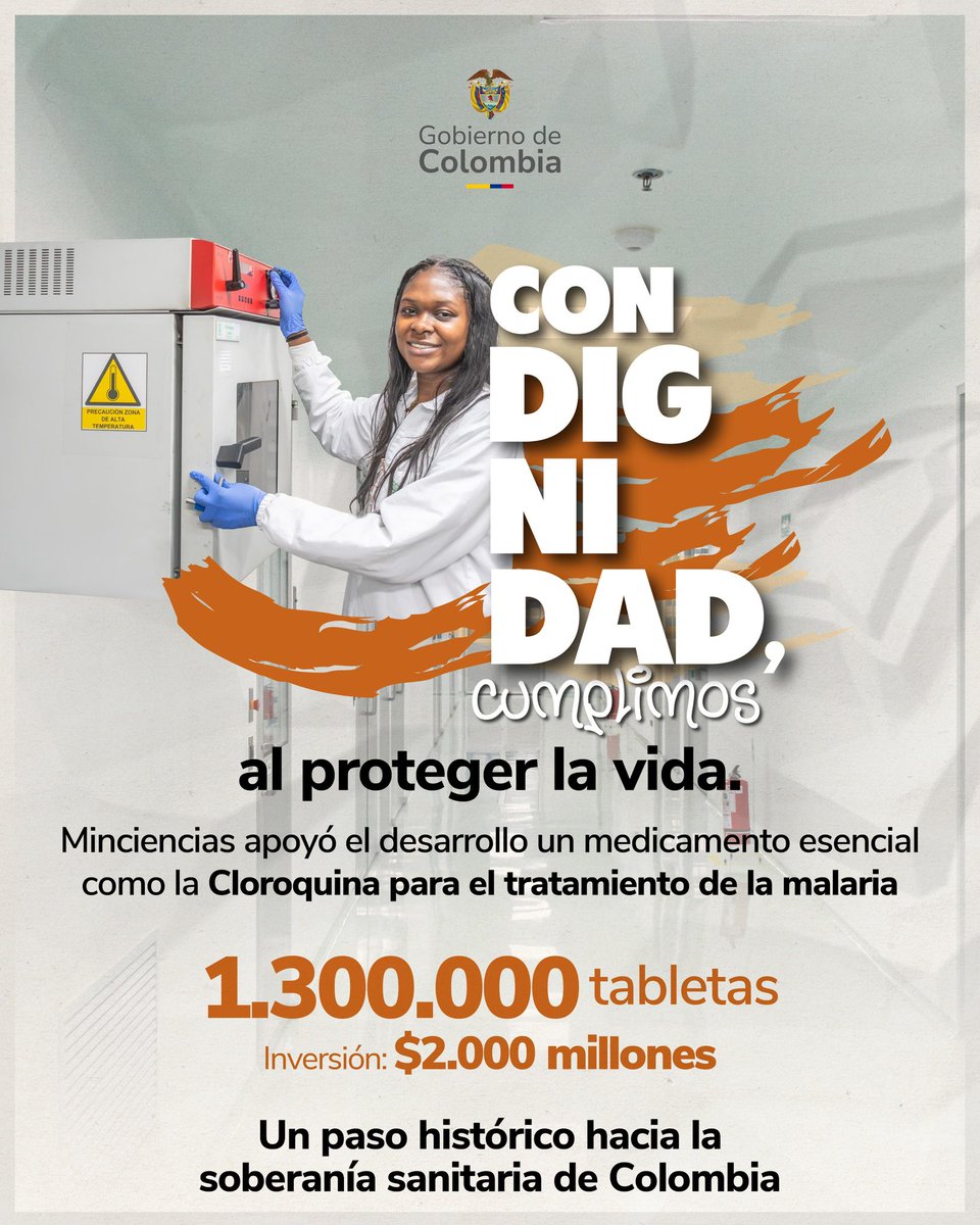 #MinCiencias, <a href="/MinSaludCol/">MinSalud Colombia 🇨🇴</a> y la <a href="/UdeA/">Universidad de Antioquia</a> se unen para producir medicamentos, con investigación nacional y capacidades públicas. Una alianza por la vida, que avanza hacia la soberanía sanitaria. Las dosis llegarán gratis a zonas como Chocó, Amazonas y Guainía. #ConDignidadCumplimos