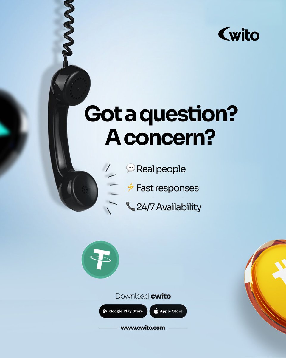We don’t just convert crypto.
We care.
💬 Real people
⚡ Fast replies
📞 24/7 support
Need help? We’re right here.
We are just a DM away

#CryptoSupport #CwitoExperience #FastAndReliable