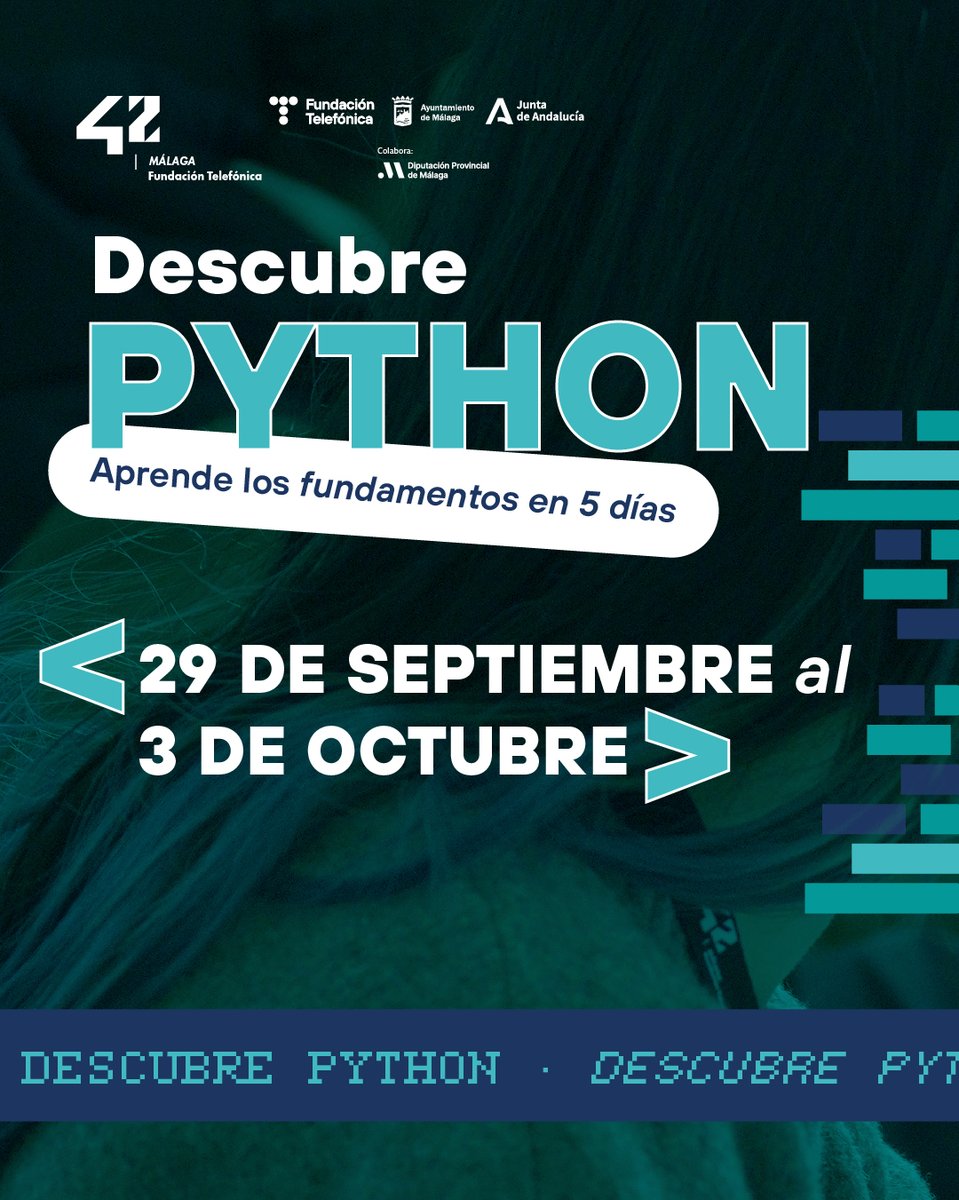 42malaga_ft's tweet image. Decídete a lanzarte a aprender programación con un método diferente. ¿Quieres pruebas? Prueba a programar en Python. Tienes una piscina de 5 días que te abrirá la mente a cosas nuevas. 
➡️ …ython-sept2025-42malaga.eventbrite.es 

#42MálagaFTef #python #programación