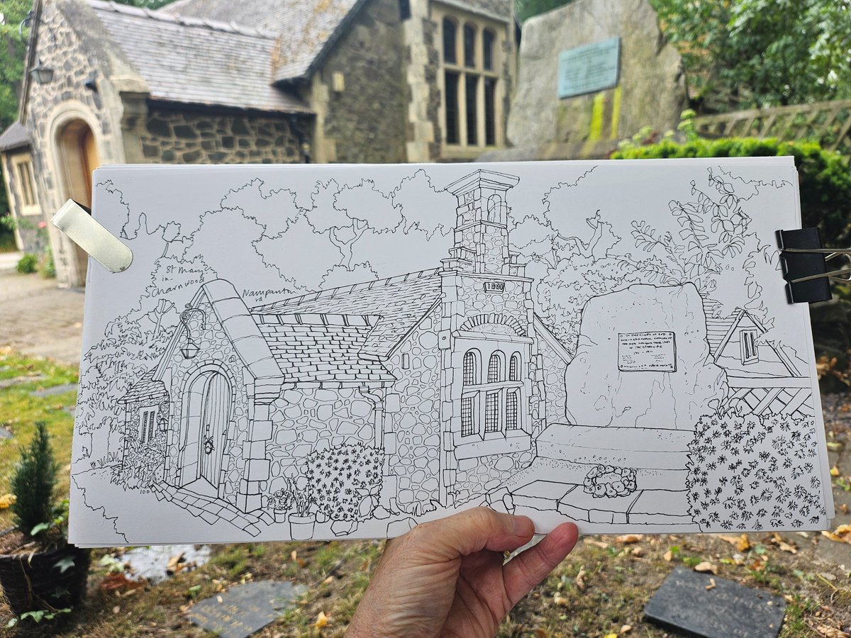 The drawing
St Mary in Charnwood 
Loughborough 
Number 100!!! 
Next,  colour 😍