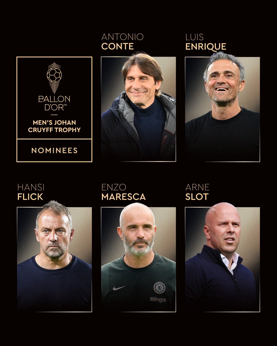 Ballon d’Or Nominees for the best manager of 2025 is out.

Who do you think deserves it ??