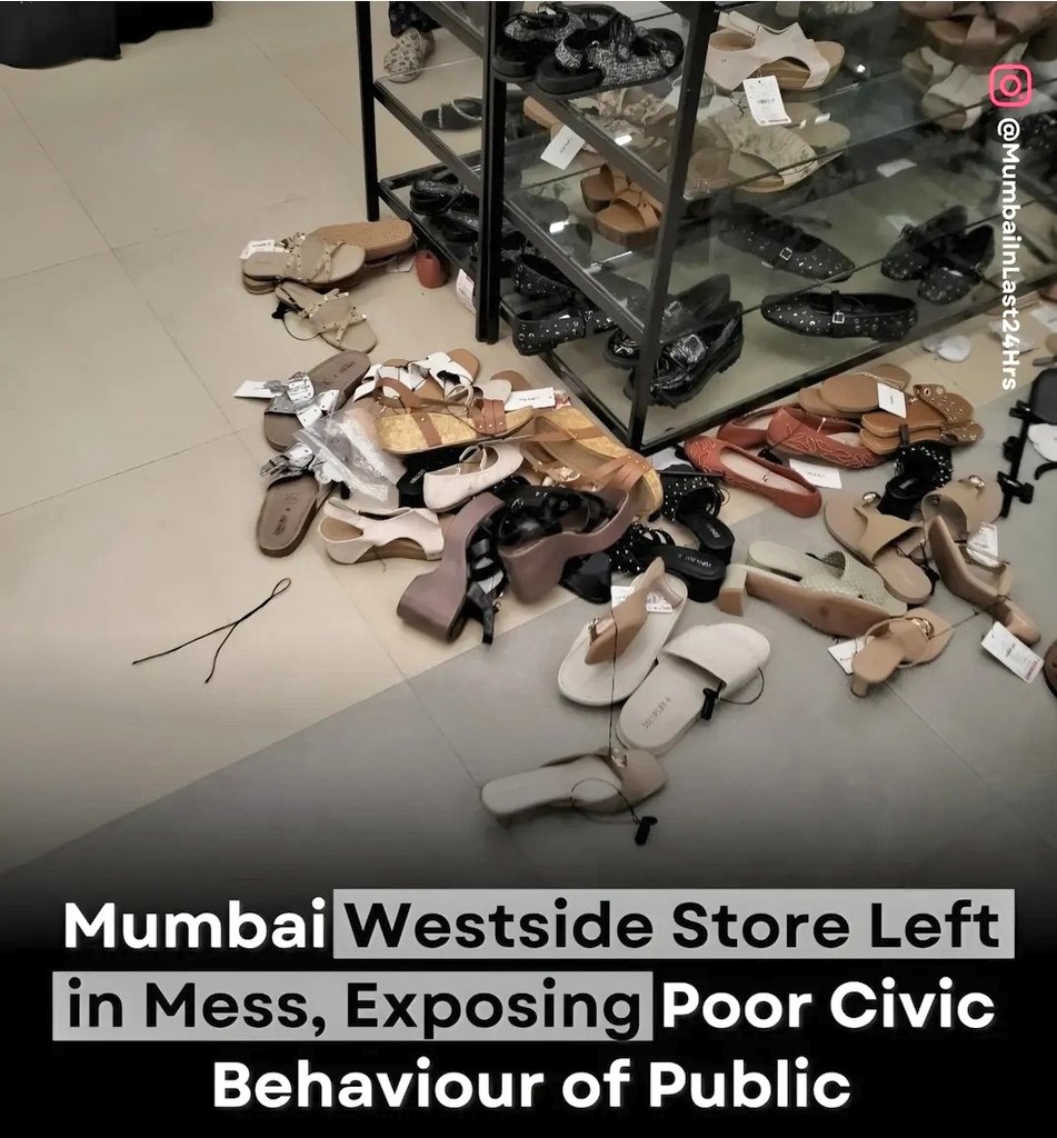 jatinjkothari's tweet photo. Why can’t we shop like civilised people? : Kala Ghoda or Kachra Ghoda?

#Westside store in #Mumbai turns into a full-blown kachra kundi on Day 1 of sale.
Shoppers tossing clothes, stepping on them, blocking paths, and even having picnics on the floor. #viral https://t.co/LAk1xnQJHz