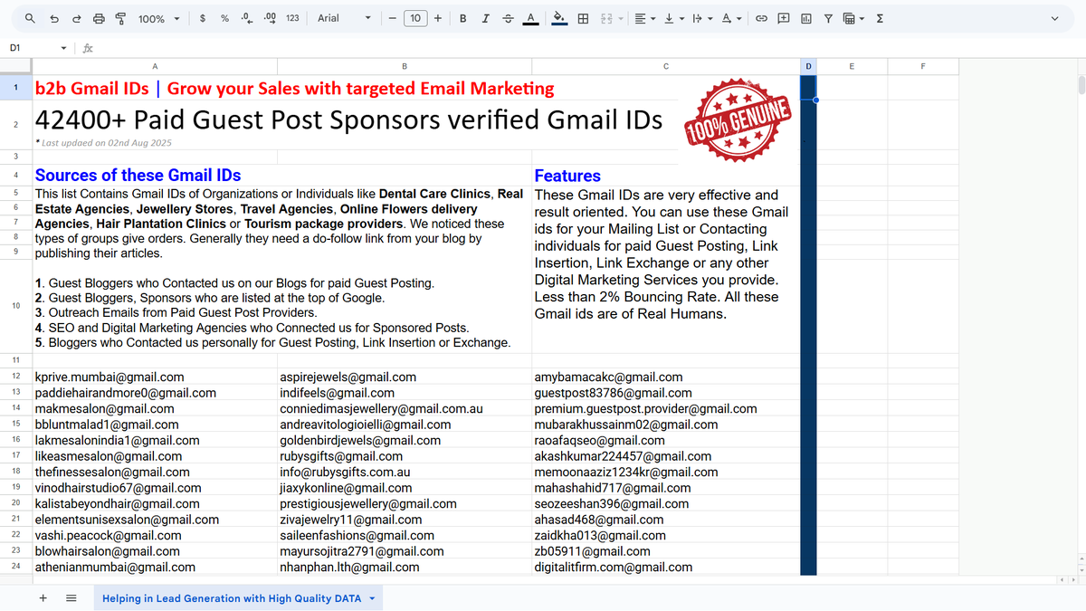 42400+ Paid Guest Post Clients tested and valid Gmail IDs | b2b DATA docs.google.com/spreadsheets/d…