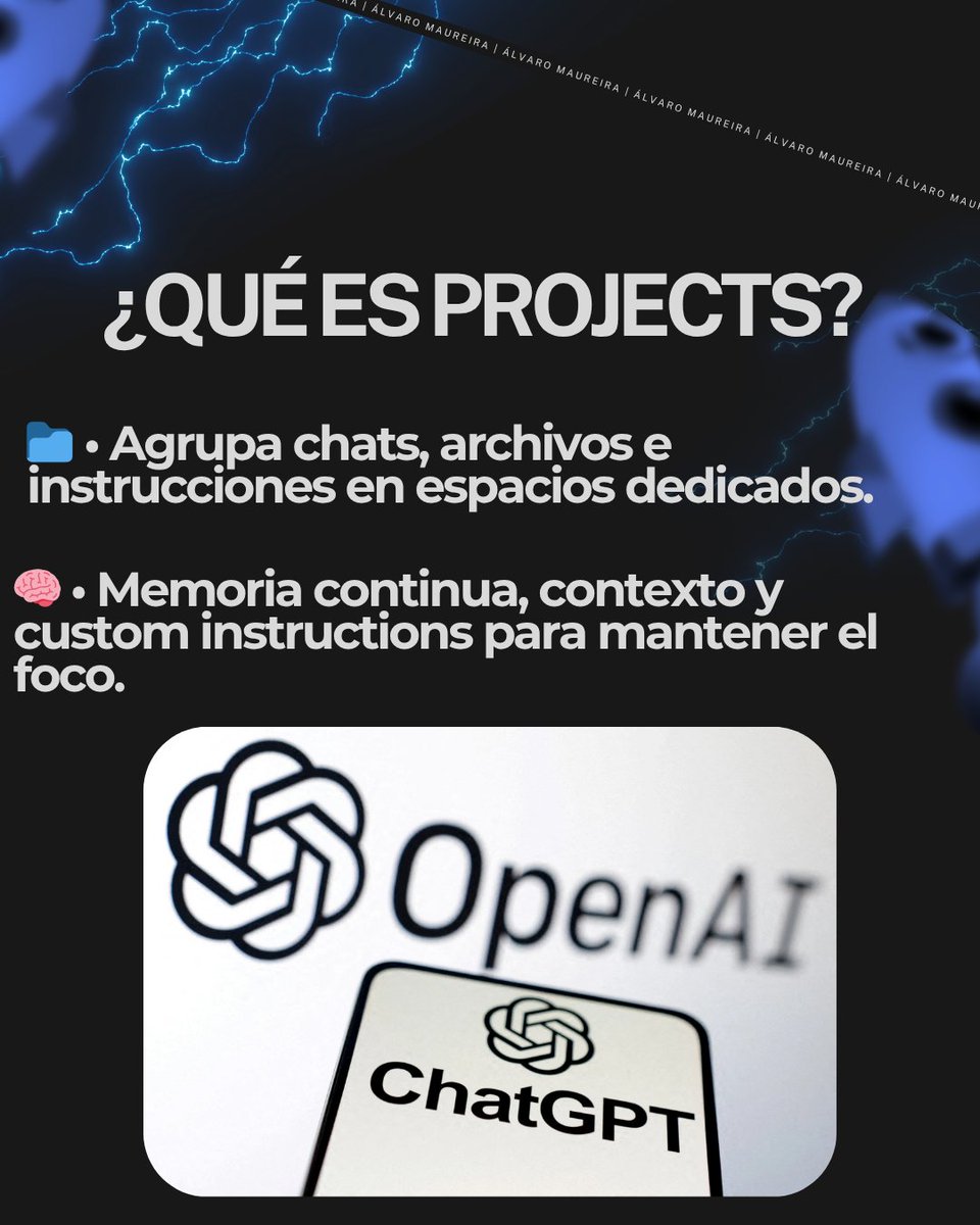 Alvarormp26's tweet image. 🧠 ChatGPT Projects = foco total.

Organizá chats, archivos e ideas en un solo lugar.
Con memoria, voz y resumen automático.
🔥 Ideal para creativos y equipos.

Comentá “PROYECTO” y te muestro cómo activarlo.

#ChatGPTProjects #IA #Productividad #AlvaroTips
