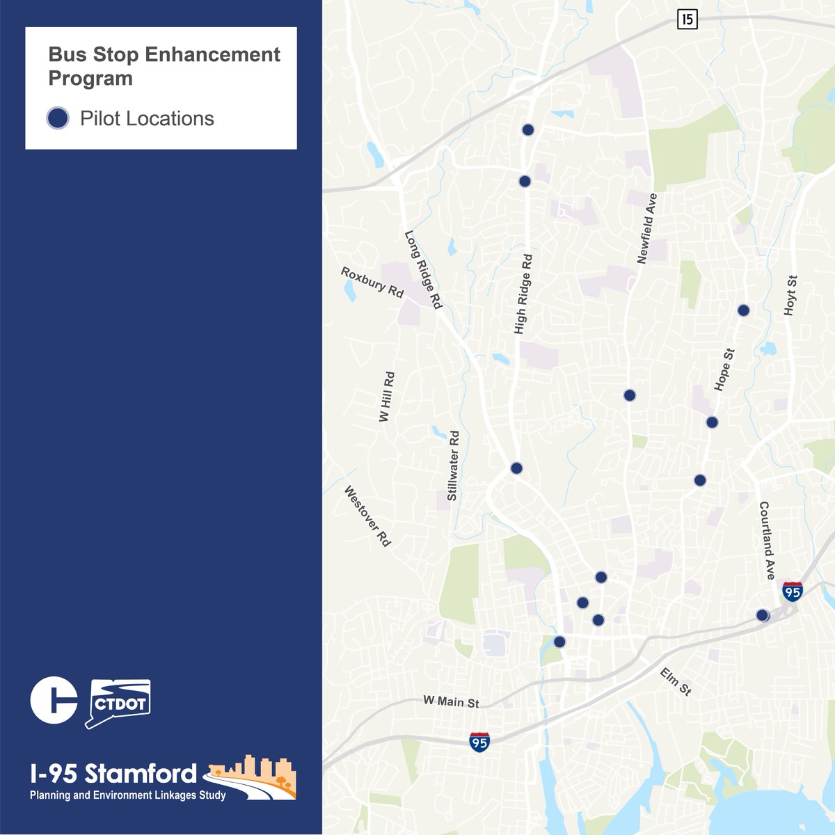 Coming Soon: Bus Stop Enhancements!

 As part of ongoing efforts to improve transit access and comfort, several Stamford bus stops are slated for upgrades through the Bus Stop Enhancement Program.

 Pilot Locations will be the first to receive upgrades such as new shelters and