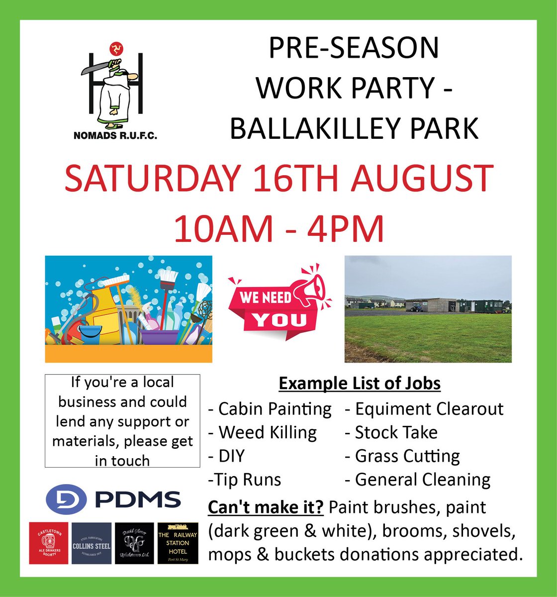 With the season fast approaching, there is a work party arranged for the 16th August to get our facilities looking good.

Members, please get down and help out, even for an hour or two.

Not a member? Drop us a message or turn up on the day &amp; ask for Simon or Ian.

#WeAreNomads