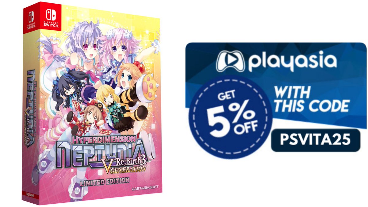 Licence bien connue sur #PSVita, Hyperdimension Neptunia Re;Birth3: V Generation est disponible en précommande sur #NintendoSwitch chez <a href="/playasia/">Playasia</a>

Version limitée avec le jeu en anglais 🇬🇧

➡️play-asia.com/hyperdimension…

Code PSVITA25 = 5% de réduction