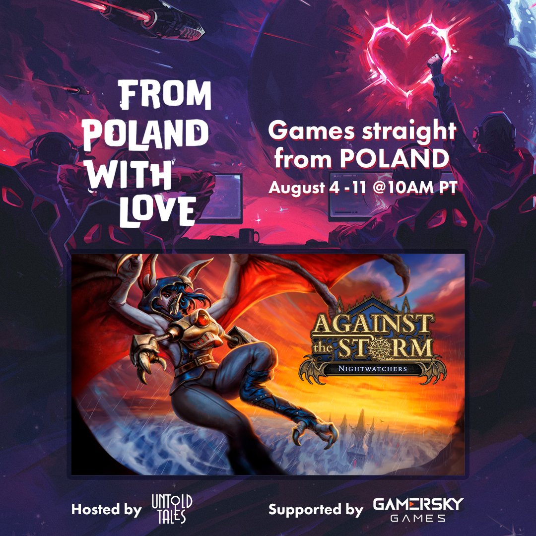 From Poland With Love 2025 is here! 

When we think of games made with love, <a href="/AtS_CityBuilder/">Against the Storm ⚡</a> immediately comes to mind. And we're sharing that love with big discounts. 

Thank you to <a href="/UntoldTalesHQ/">Untold Tales</a> for organizing this event! 

Check it out on Steam: store.steampowered.com/sale/frompolan…