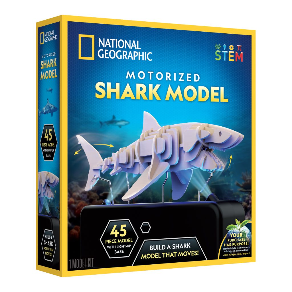 A 45-piece, 3D wooden shark model that takes 1-2 hours and requires no tools to build. This model “swims” just like a shark in the ocean. @thinkbluemarble #nappaawards #playlearnconnect #STEM #Woodenanimalmodel #Sharktoy #3Dmodelforkids