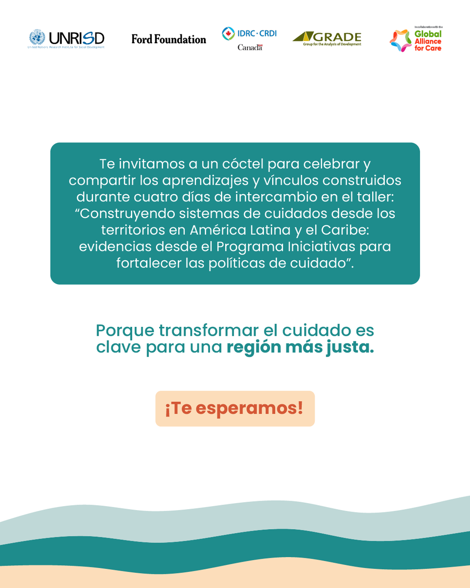 GRADE (@gradeperu) on Twitter photo #CuidadosLAC Les invitamos a participar del cóctel para dialogar y proyectar futuros posibles "¿Cómo construir sistemas de cuidado transformadores en América Latina?"
<a href="/IDRC_LAC/">IDRC en ALC</a> <a href="/IDRC_CRDI/">IDRC | CRDI</a> <a href="/FordFoundation/">Ford Foundation</a> <a href="/GAllianceCare/">Global Alliance for Care</a> <a href="/UNRISD/">UNRISD</a>
Inscripciones: forms.gle/jjvmBSof4x9ucX… 1/3 #CuidadosLAC Les invitamos a participar del cóctel para dialogar y proyectar futuros posibles "¿Cómo construir sistemas de cuidado transformadores en América Latina?"
<a href="/IDRC_LAC/">IDRC en ALC</a> <a href="/IDRC_CRDI/">IDRC | CRDI</a> <a href="/FordFoundation/">Ford Foundation</a> <a href="/GAllianceCare/">Global Alliance for Care</a> <a href="/UNRISD/">UNRISD</a>
Inscripciones: forms.gle/jjvmBSof4x9ucX… 1/3