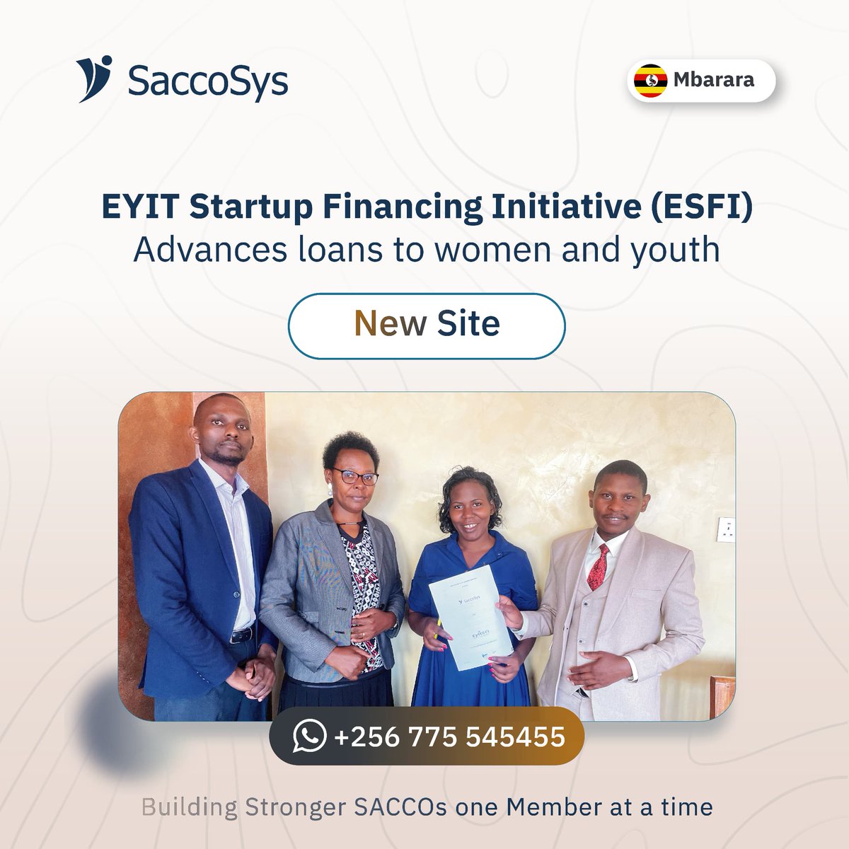 eyit_ug's tweet image. Big News!

SaccoSys is now the official digital partner of our EYIT Startup Financing Initiative (ESFI)! 
This means more innovative, faster microloans advancement, &amp;amp; transparency for youth &amp;amp; women-led groups!

#EYIT #ESFI #SaccoSys #DigitalFinance #YouthEmpowerment