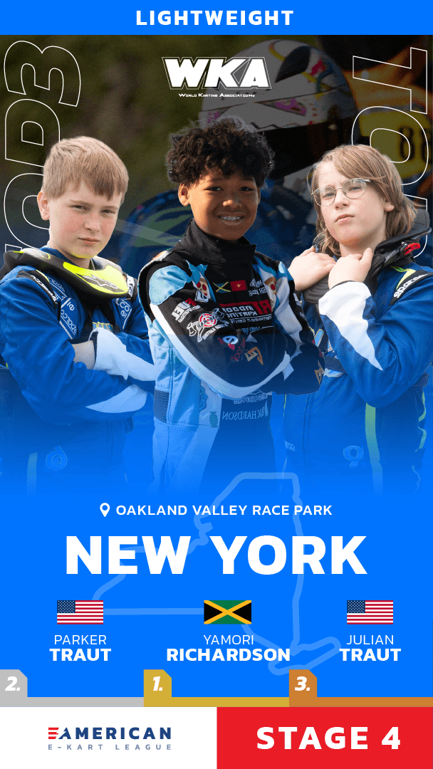 ⚡ AEKL Round 4 – OVRP, NY

Kyler Carnes #22 claims P1 &amp; championship lead!
🥈 Jack Lindner holds 2nd
🥉 Guillermo Hernandez earns first-ever podium 🎉

Light class: Yamori #7 still flawless (100 pts)
Next stop: ATL, Aug 15–16 🔥
Think you’ve got it?
👉 americanelectrickartingleague.com