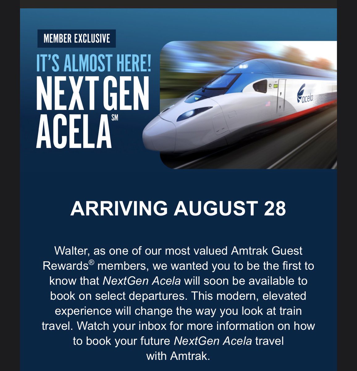 HUGE day for train fans everywhere. Excited to ride the new Acela trains 🚅