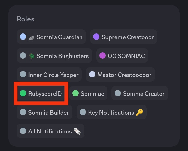 SUCCESS_OG_'s tweet photo. Hey Somniac 💜
@Somnia_Network just added a new discord role "rubyscoreID" .
if you minted the rubyscore id you can verify your role through #colland on Somnia discord.
Rumor have been flying around that this id might be used to filter bots and sybilors.. are you a Human? 🥶 https://t.co/6QuQ2HHBEI
