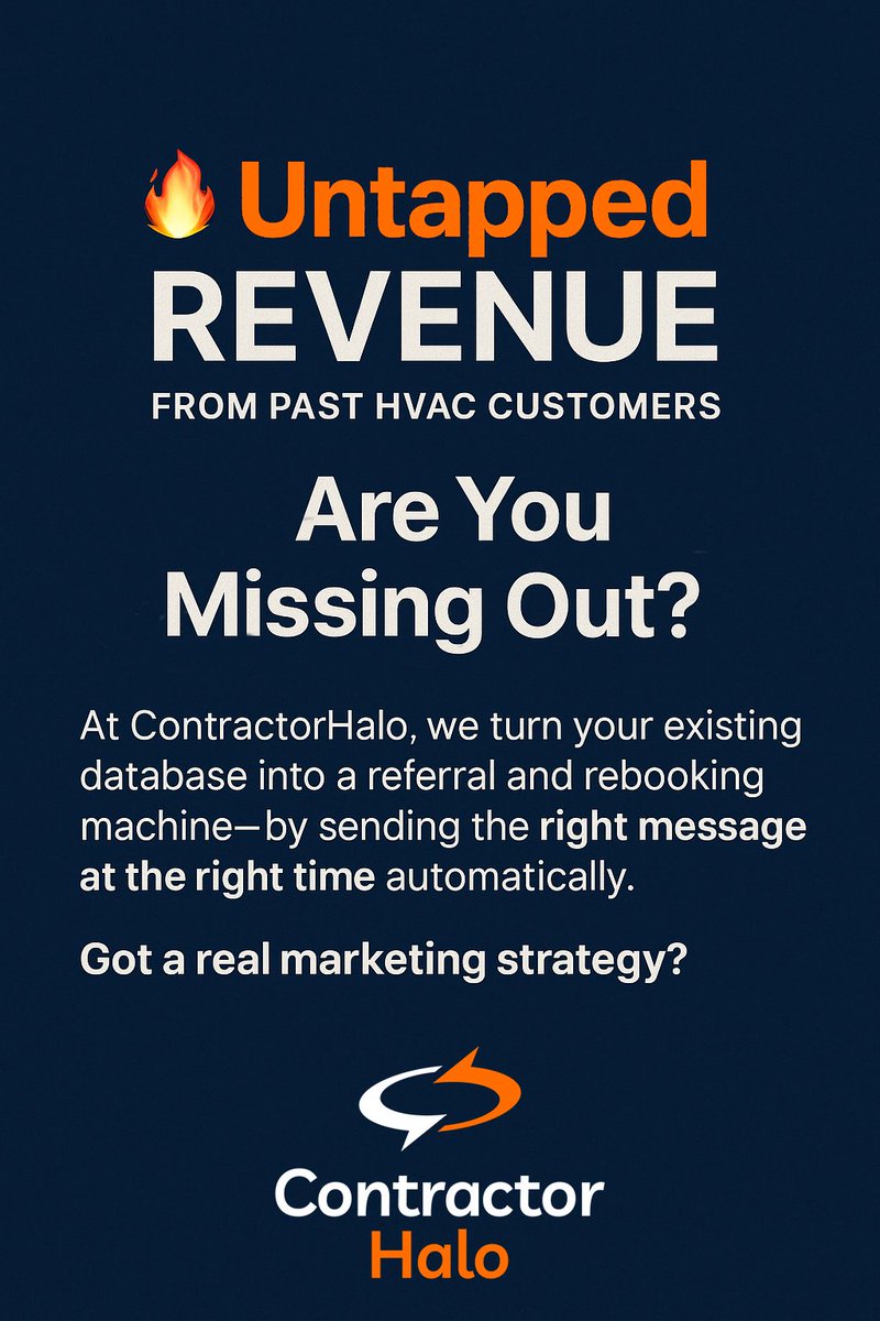 contractorhalo's tweet photo. 🔥 Your past HVAC customers are sitting on untapped revenue. Are you missing out?

At ContractorHalo, we turn your existing database into a referral and rebooking machine—by sending the right message at the right time automatically.

Got a real marketing strategy? https://t.co/ANVlw3OsYf