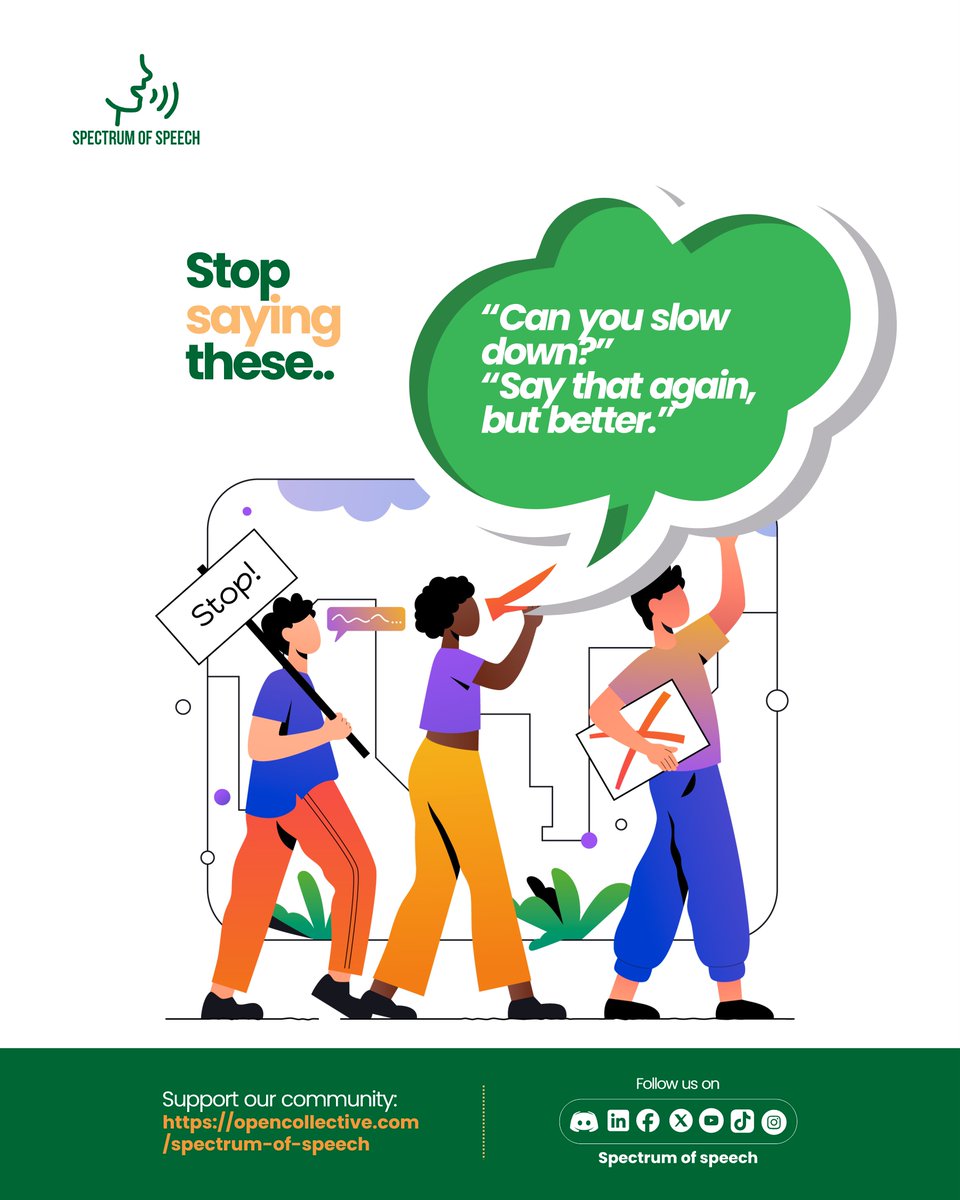 SPoS_Community's tweet photo. “Say that again, but better.”
 “You should work on that.”

These are not harmless comments.

 They’re speech microaggressions, and they hurt.

Let’s change the script and foster communication that supports, not shames.

#SpeechDiversity #SpectrumOfSpeech #StutterAwareness https://t.co/TqoySD5dKh