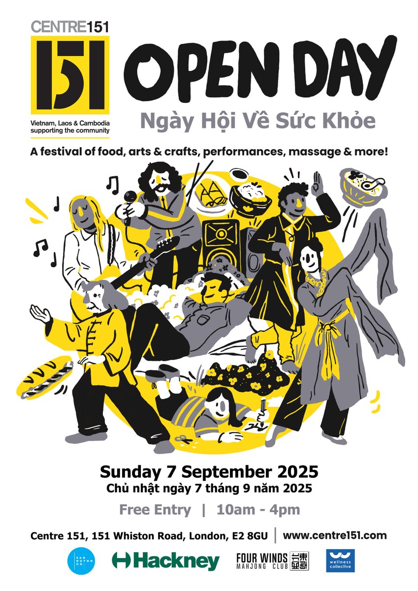 Join us on Sunday 7 September 2025, 10am-4pm for our Open Day: a fun-filled day for all ages. Dive into Vietnamese culture through delicious homemade food, take part in our many activities, watch shows and spend some downtime in our garden. 
*Free Entry* 
centre151.com/news/open-day