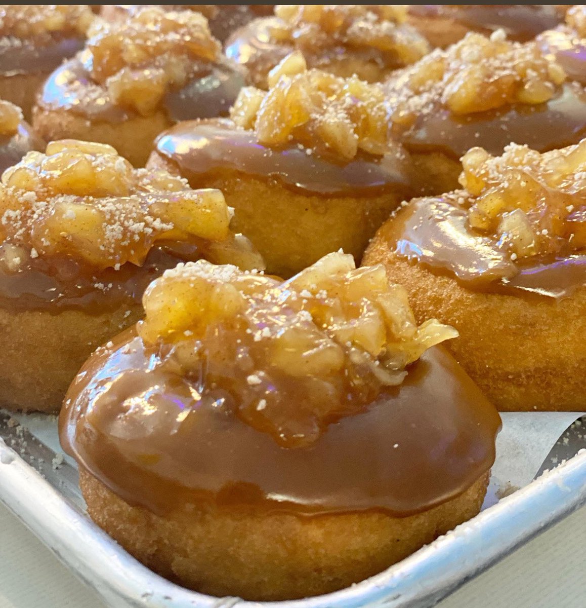 Bonus Friday ~ { Aug 8th } 
Salted Caramel Apple 🍎🤟🔥
You asked , we listened. Our classic fry cake dipped in creamy caramel sauce topped with apple pie filling drizzled with cinnamon Struessel.  See you @ the shop!!!! 
[ Fill it Friday returns Sept 12th]