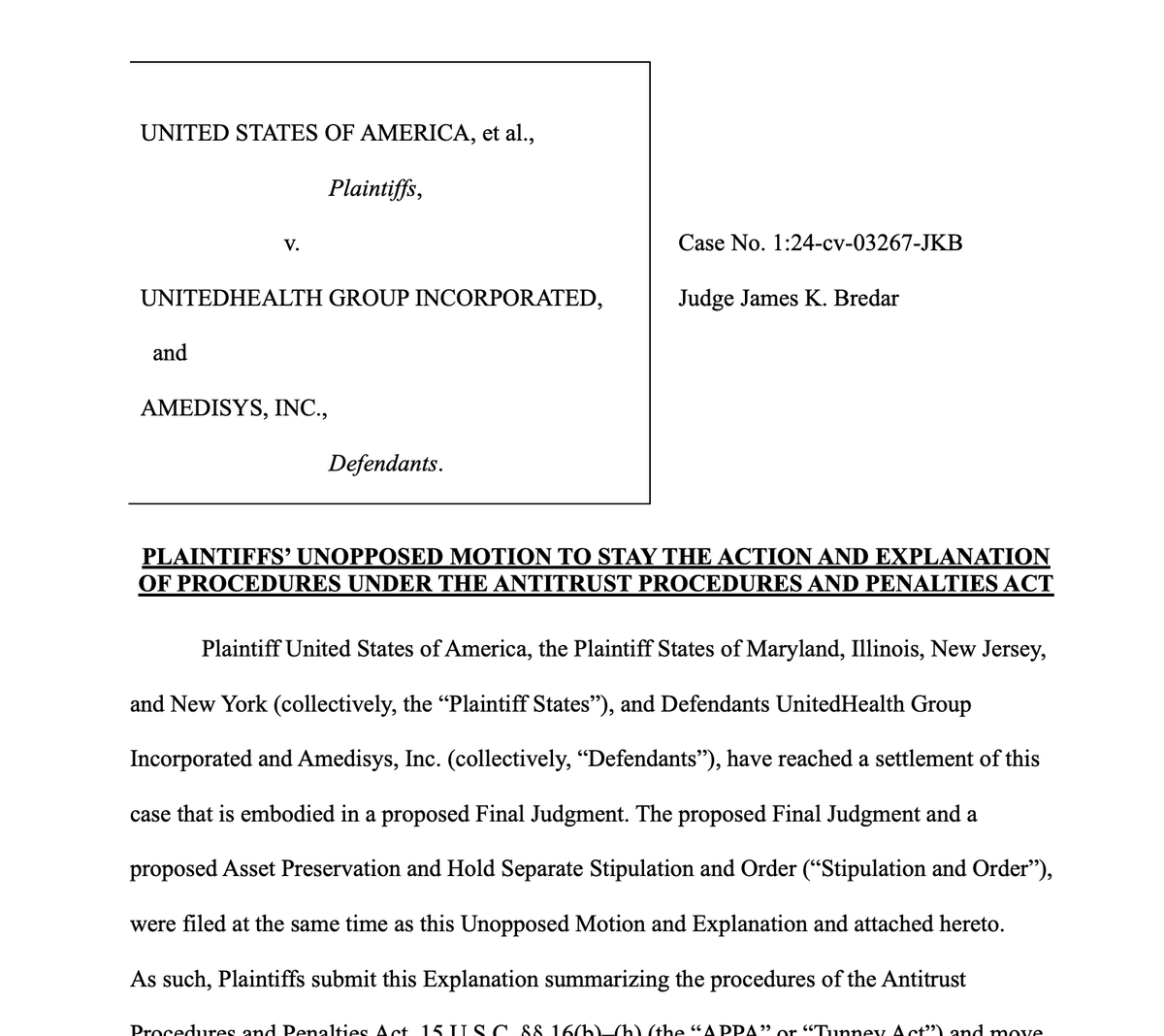 DOJ settles its challenge to UnitedHealth/Amedisys merger