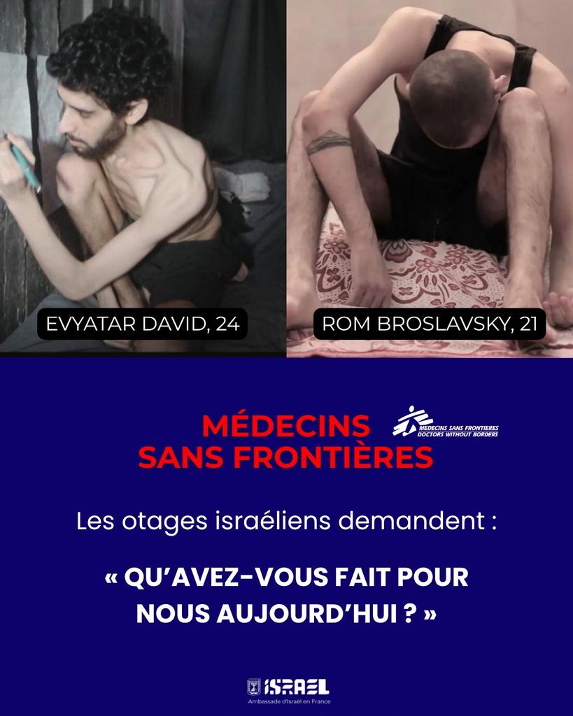 Ambassade d'Israël en France (@israelenfrance) on Twitter photo .<a href="/MSF_france/">MSF France</a> Les otages israéliens demandent :
« Qu’avez-vous fait pour nous aujourd’hui ? » .<a href="/MSF_france/">MSF France</a> Les otages israéliens demandent :
« Qu’avez-vous fait pour nous aujourd’hui ? »