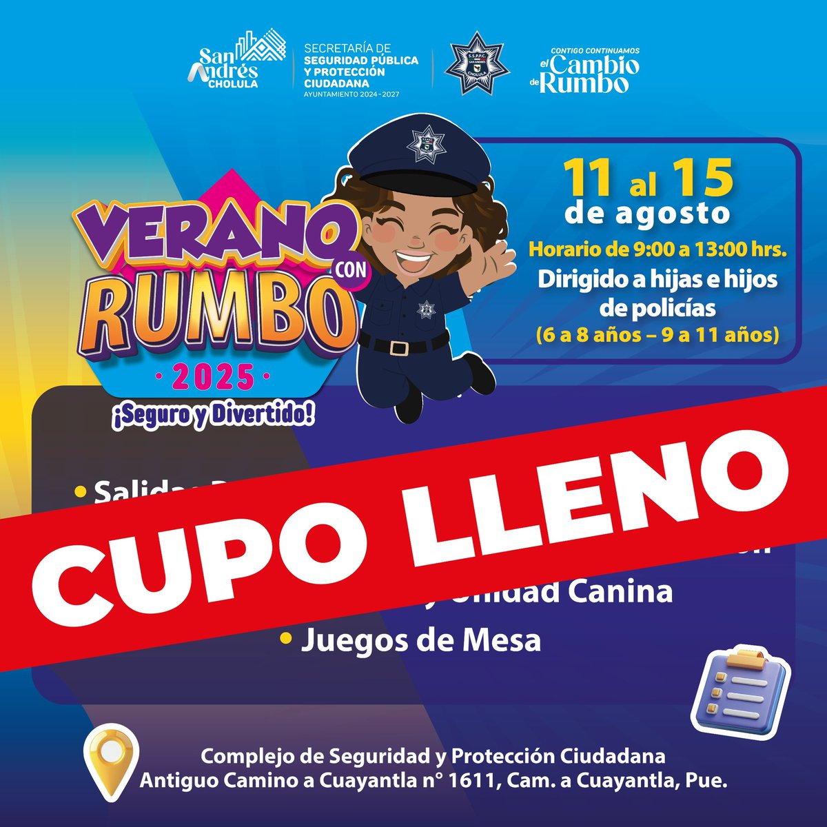 SSPPCSnAndresCH's tweet image. 👏🏻¡Cupo lleno en el #VeranoConRumbo de la #SSPPC! ¡Gracias por su gran participación!🙏🏻

🤝🏻Nos dará mucho gusto recibir a todas las niñas y niños que se inscribieron para participar en nuestras actividades. ¡Estamos seguros que se van divertir y también van a aprender!🚓🦮🚸