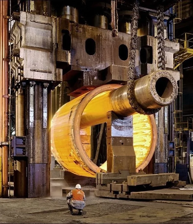 Pic of a pressure vessel getting forged, likely for a nuclear reactor