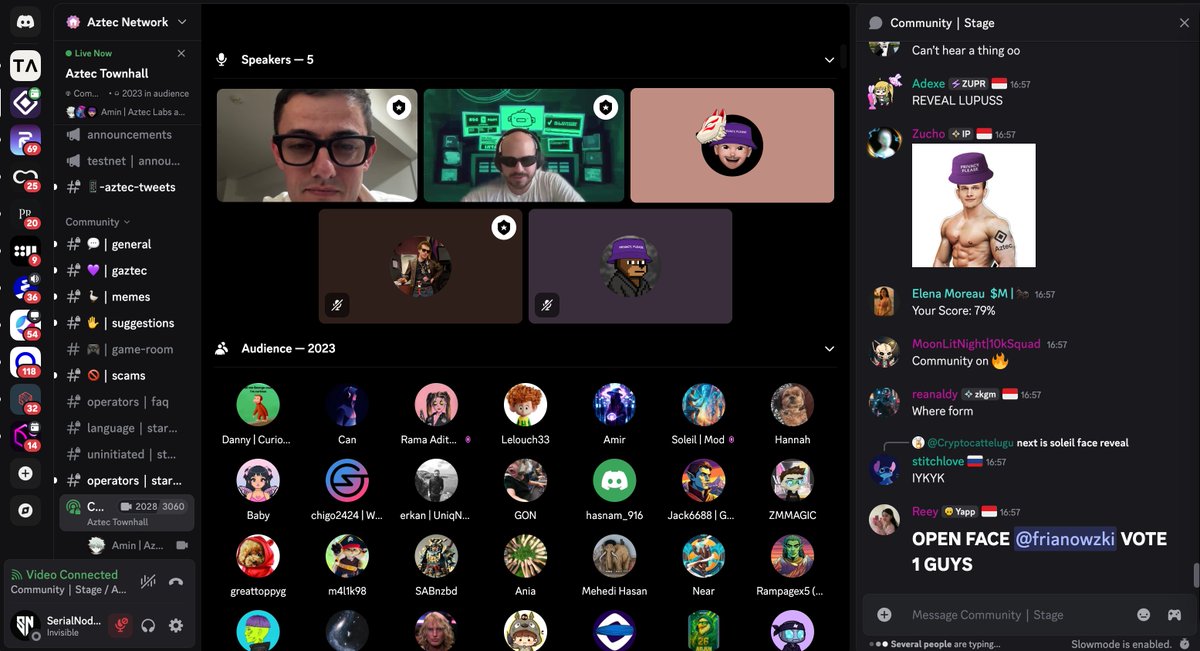 SerialNodes's tweet image. Glad @aztecnetwork team listened my suggestion of inviting valuable community members to talk about their experience with their contributions in this #2 Aztec Townhall for the Adversarial Testnet 🌐

Congrats for the milestone of reaching 2k members 🪿🔥