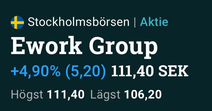 AbcpokerBI's tweet photo. Det är en kall dag i h-vetet när #Ework är +5% https://t.co/nG4uAsjWZn