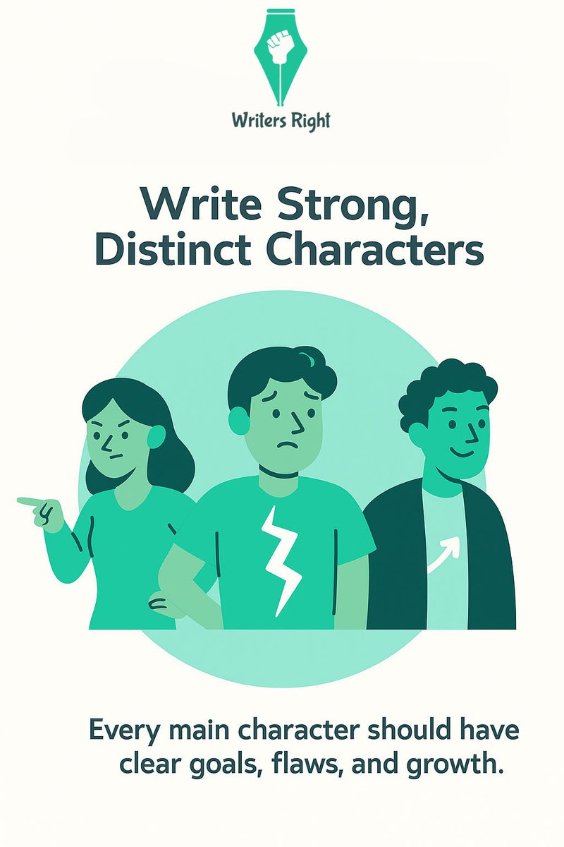 WritersRightPK's tweet image. Write Strong, Distinct Characters
Every main character should have clear goals, flaws, and growth.
#ScriptWritingTips #ThreeActStructure #Storytelling #WritersRight