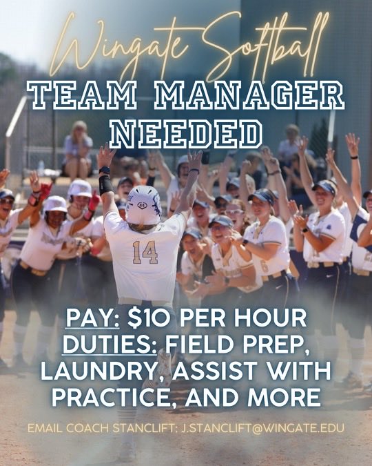 Wingate Softball (@wingatesoftball) on Twitter photo π¨ATTENTION WINGATE STUDENTS! Join our fam!! Email Coach Stanclift to apply! J.stanclift@wingate.edu π¨ATTENTION WINGATE STUDENTS! Join our fam!! Email Coach Stanclift to apply! J.stanclift@wingate.edu