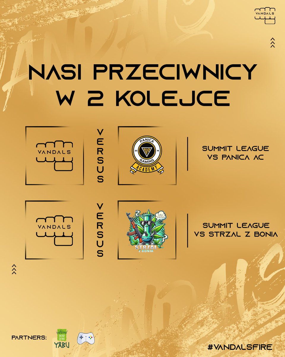 VandalsClan (@vandals__clan) on Twitter photo Poznaliśmy przeciwników 2 kolejki <a href="/SummitClash/">Summit Clash</a> 🖐🏻
Ponownie przyjdzie zmierzyć się nam z <a href="/Panicapl/">Panica.Gaming 💛🖤 BAD MANNERS SINCE 2K18</a> , którą pokonaliśmy w swoim debiucie oraz już dzisiaj rozegramy spotkanie przeciwko <a href="/Strzal_z_Bonia/">Strzał z Bonia</a>.
Liczymy na dobre zawody z jednej i drugiej strony, GL! 👊🏻
<a href="/superiongg/">superiongg</a> Poznaliśmy przeciwników 2 kolejki <a href="/SummitClash/">Summit Clash</a> 🖐🏻
Ponownie przyjdzie zmierzyć się nam z <a href="/Panicapl/">Panica.Gaming 💛🖤 BAD MANNERS SINCE 2K18</a> , którą pokonaliśmy w swoim debiucie oraz już dzisiaj rozegramy spotkanie przeciwko <a href="/Strzal_z_Bonia/">Strzał z Bonia</a>.
Liczymy na dobre zawody z jednej i drugiej strony, GL! 👊🏻
<a href="/superiongg/">superiongg</a>