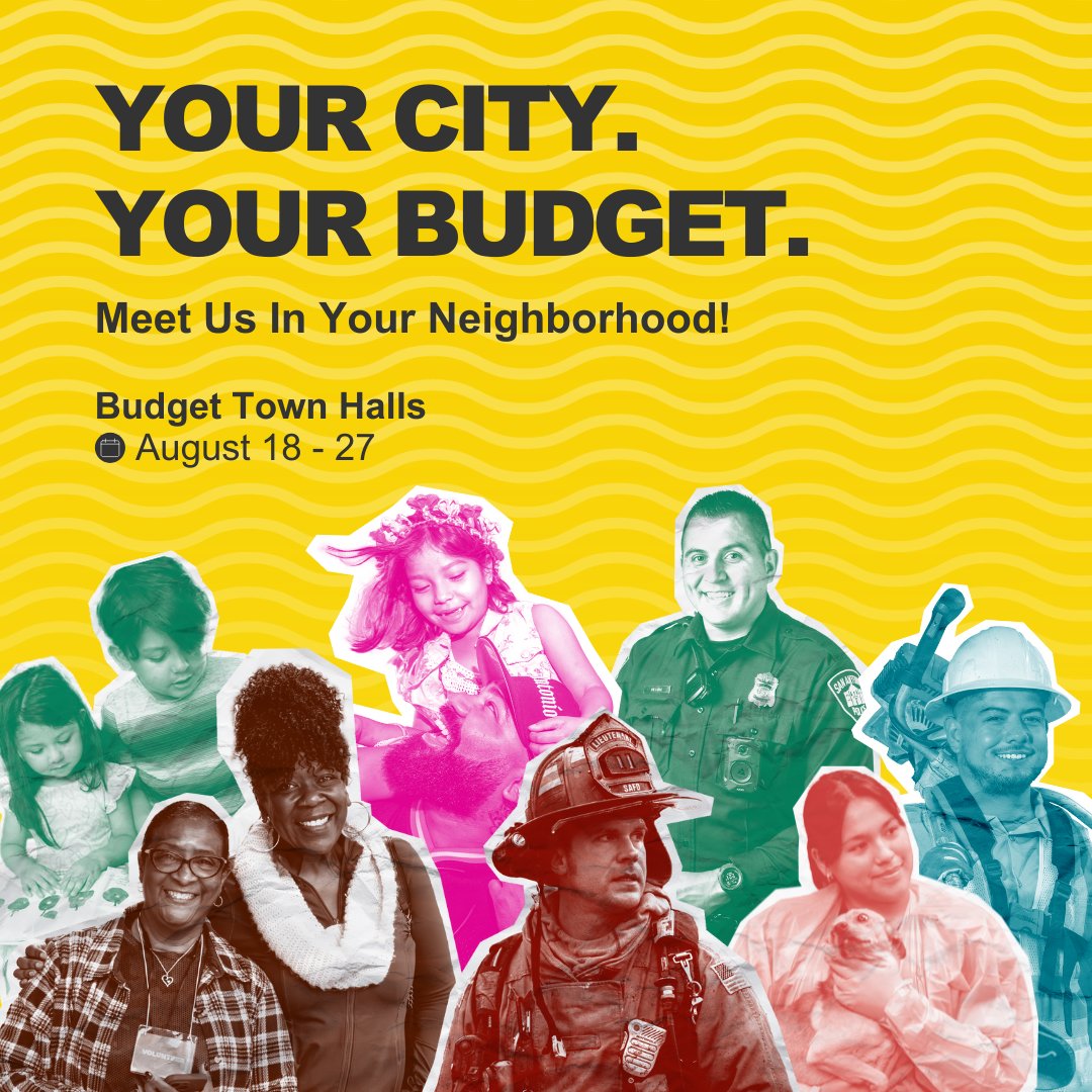📢 Join the conversation!  
  
The City of San Antonio is hosting budget town hall meetings August 18 to 27 to gather public input on the proposed budget, and now’s your chance to make your voice heard.  

For a full list of meetings and locations: 🔗 SA.gov/Budget