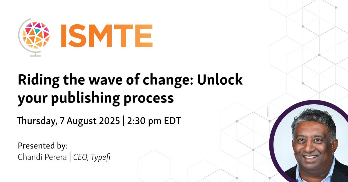 🔔 Coming up later today—catch Typefi CEO <a href="/chandip/">Chandi Perera</a> on stage at the <a href="/ISMTE/">ISMTE</a> Annual Conference as he talks about forces of change and new technologies in #publishing. You’ll learn how to leverage change to revolutionise your process and do more, faster.

#ISMTE2025
