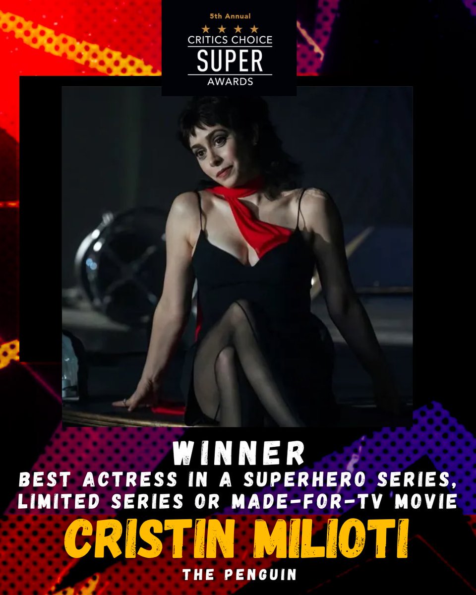 Congratulations to Cristin Milioti – The Penguin! Milioti has won the Critics Choice Super Award for BEST ACTRESS IN A SUPERHERO SERIES, LIMITED SERIES OR MADE-FOR-TV MOVIE! ⭐️⭐️⭐️⭐️

#CristinMilioti #ThePenguin #CCSuperAwards #CriticsChoice