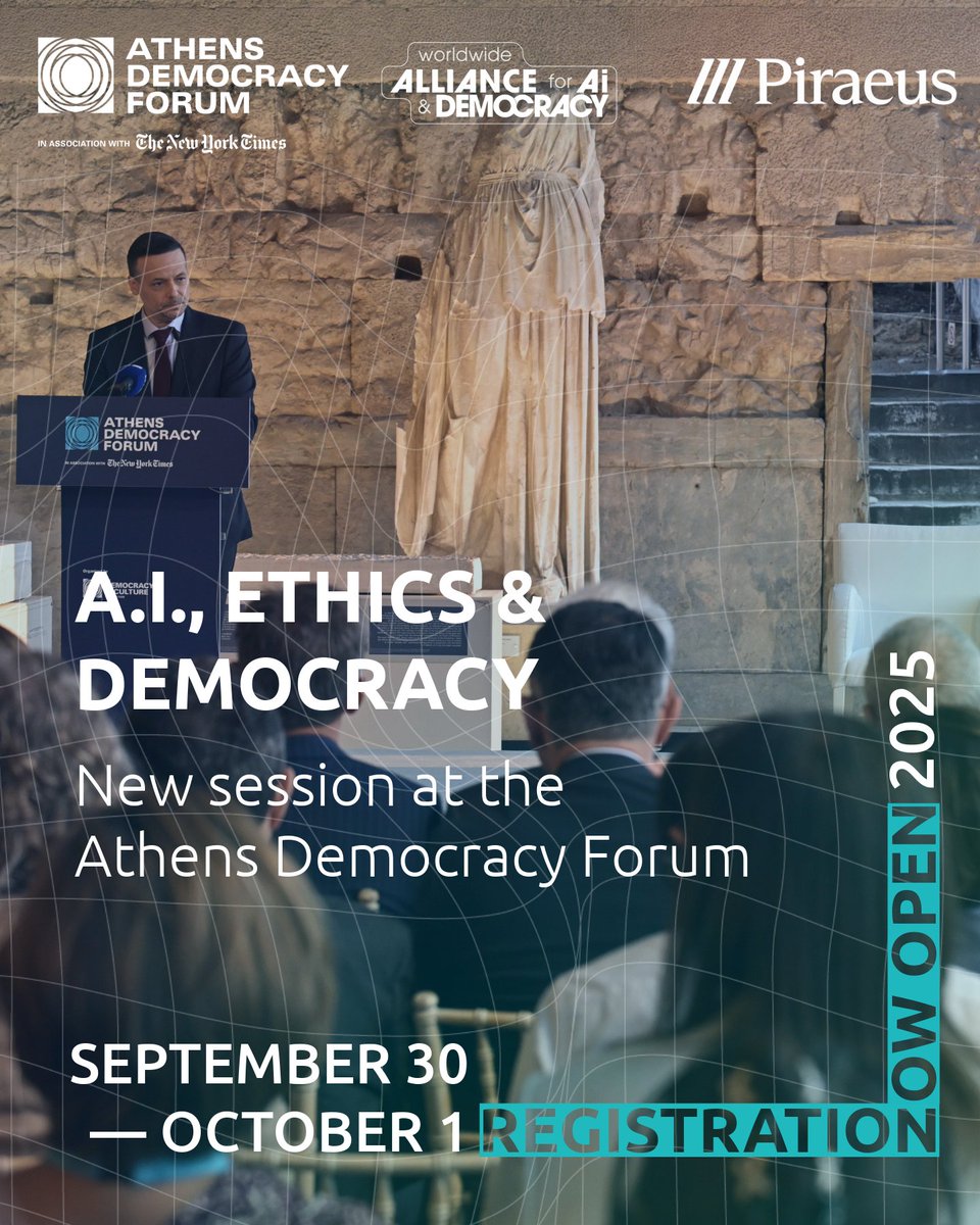 Make.org Global 🌎 (@make_org_global) on Twitter photo 📢 The Worldwide Alliance for AI and Democracy will be at the 13th <a href="/ForumAthens/">Athens Democracy Forum</a> as co-organiser of the new module:
"AI, Ethics and Democracy"
🗓 Join us on 30 September in Athens!
Registration now open (free admission) 👉 athensdemocracyforum.com/event-informat…
#AthensDemocracyForum 📢 The Worldwide Alliance for AI and Democracy will be at the 13th <a href="/ForumAthens/">Athens Democracy Forum</a> as co-organiser of the new module:
"AI, Ethics and Democracy"
🗓 Join us on 30 September in Athens!
Registration now open (free admission) 👉 athensdemocracyforum.com/event-informat…
#AthensDemocracyForum