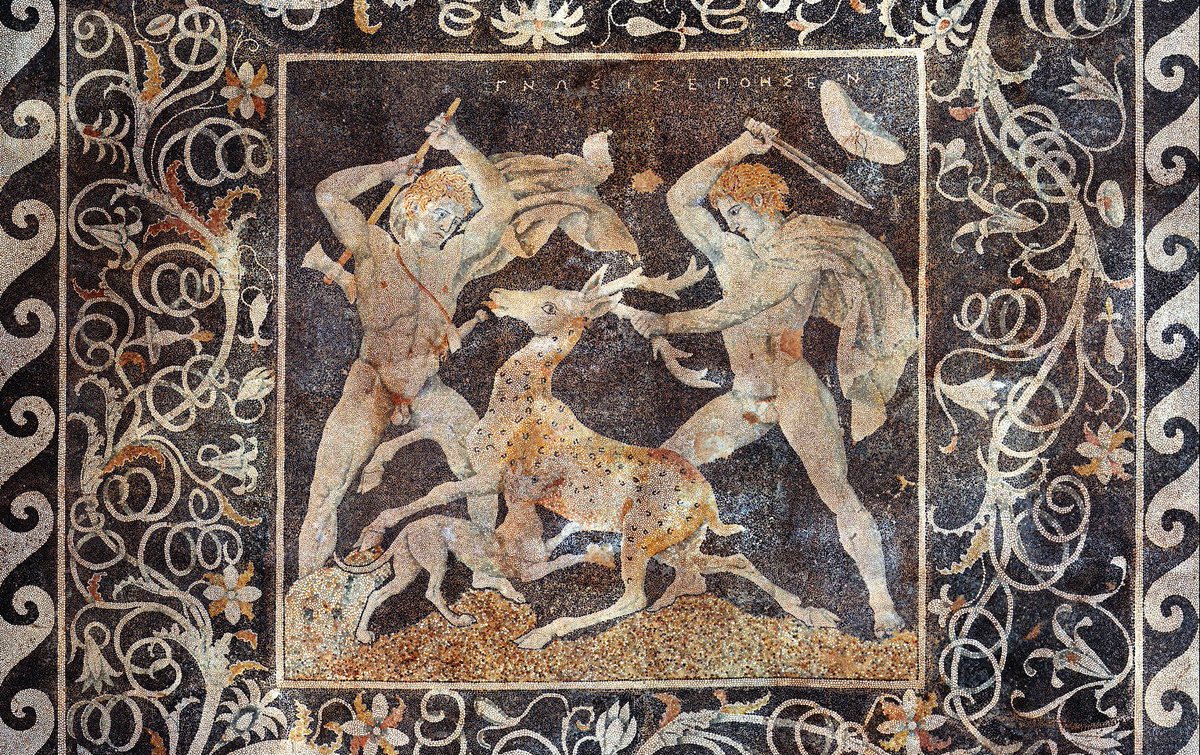 Alexander the Great hunting a stag, mosaic, 4th century BC, Pella, Greece.