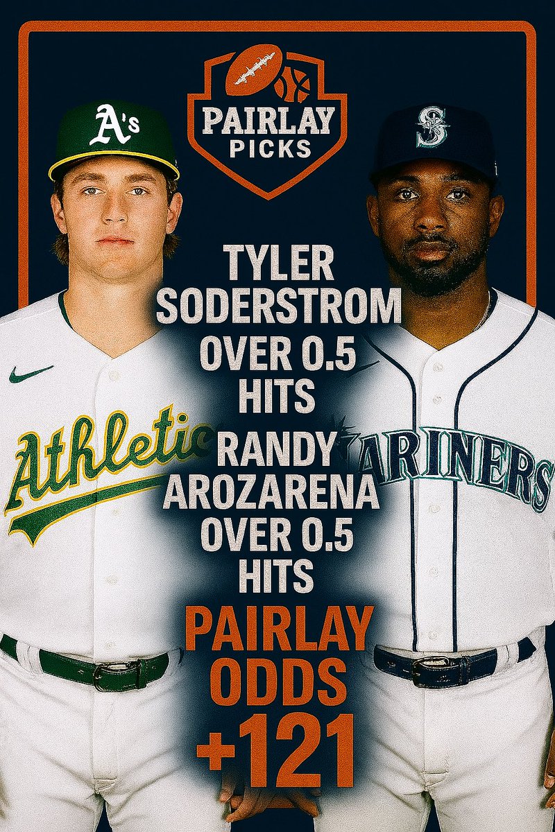 PairlayPicks's tweet photo. PAIRLAY PICK 🔒

Tyler Soderstrom is in solid form with hits in 7 of his last 8.
Randy Arozarena’s looking to bounce back after 2 quiet games — he had hits in 6 of 7 before that.

Both get good matchups tonight and we’re grabbing +121 value 🧢💰

#PairlayPicks #MLB #DailyParlay #Soderstrom #Arozarena