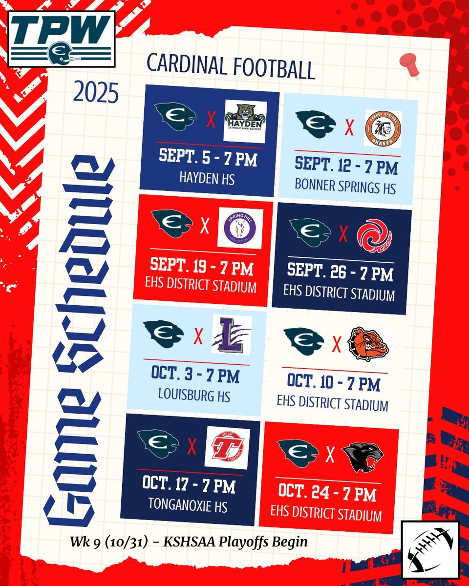 Sophomore season coming soon!  

<a href="/EHSCardinals_FB/">Eudora High School Football</a> 
#TPW