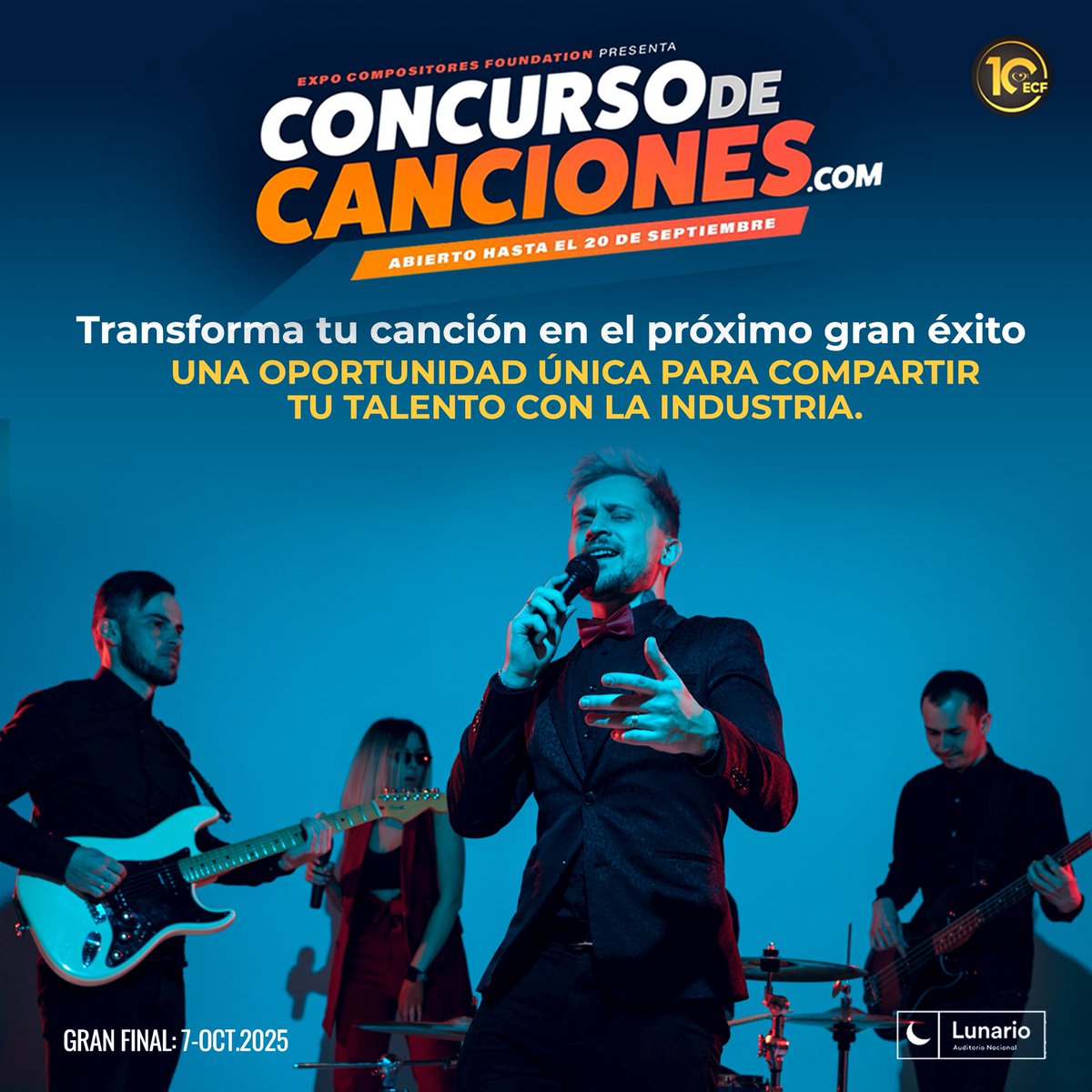 Desde cualquier rincón de Latinoamérica, Estados Unidos, Europa o cualquier otro país, puedes enviar tu canción y formar parte de esta plataforma que celebra la creatividad y da voz a nuevas propuestas musicales

concursodecanciones.com