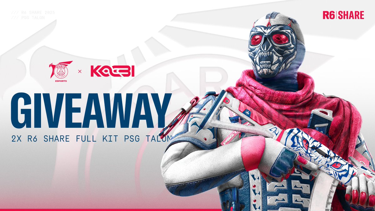 🎁 2x R6 Share Full Kit PSG Talon Giveaway 🎁

▶️ Follow <a href="/MadeByKOOBI/">Elevate KOOBI 🔜 Munich Major</a> &amp; <a href="/psgtalonr6/">PSG TALON R6</a> 
▶️ Like &amp; Retweet
▶️ Tag 2 friends

The winners will be drawn on 15.08.2025