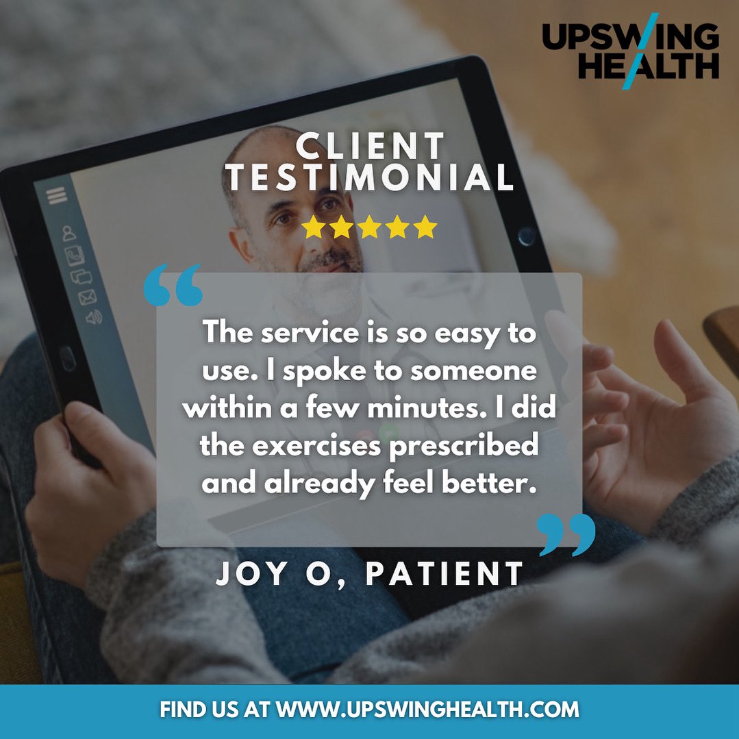 upswinghealth's tweet photo. Real people. Real results. Joy O. shared how easy it was to get care through Upswing Health — speaking to a provider within minutes and feeling better fast. Ready to start your recovery? We’re just a click away. 

#UpswingHealth #telehealth #fyp #trending https://t.co/syOG5AtyYp