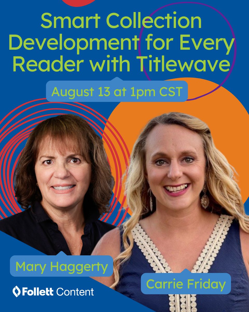 follettcontent's tweet image. Join librarian @CarrieFriday for a webinar on using #Titlewave to build, assess &amp;amp; share your library collection!
hubs.ly/Q03BnWlL0
#LibraryWebinar #SchoolLibraries #TLChat #EduChat #FollettTitlewave #FollettContent