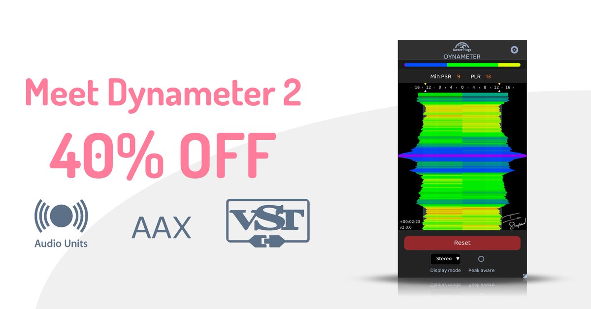 🚨 Dynameter 2 is here — now with:
🎛️ Classic, Stereo, M/S &amp; Multiband views
📊 PSR histogram
🔍 Peak-aware display
⚠️ Clip indicators
📐 Scalable UI
⚡ 40% off for a limited time!
🎧 meterplugs.com/dynameter
#Mixing #Mastering #AudioPlugins