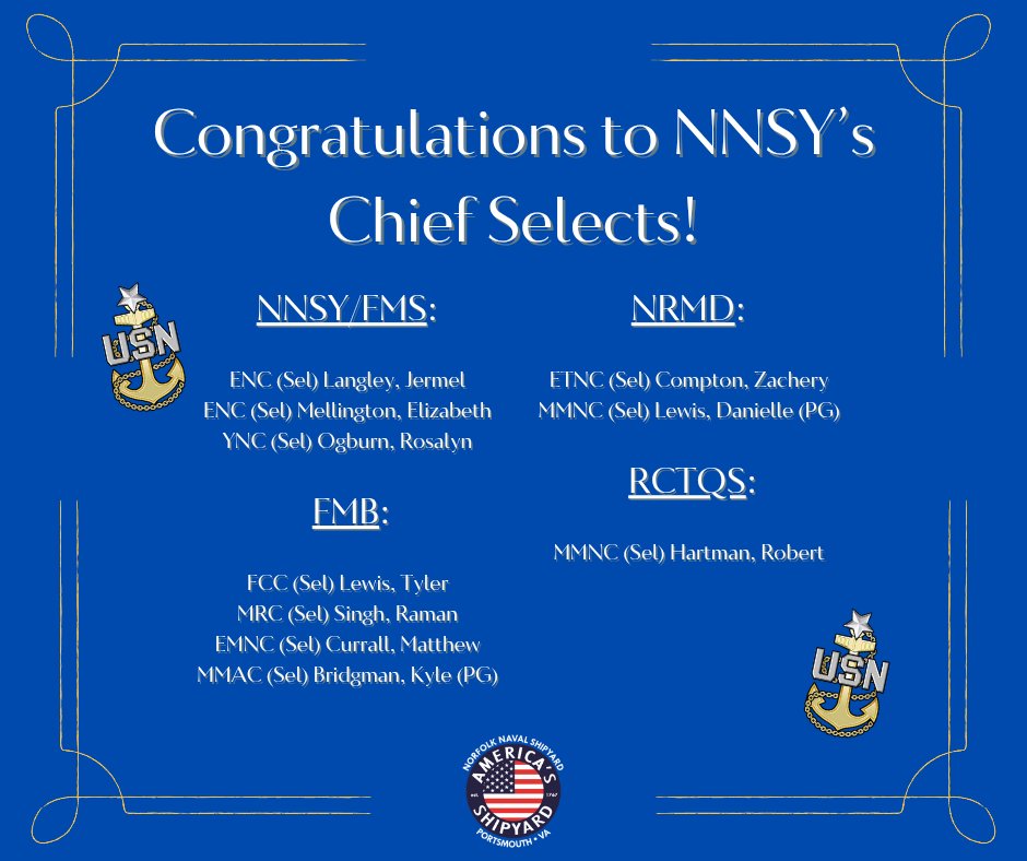 NNSYNews's tweet image. Congratulations to Team NNSY's Chief Selects! Bravo Zulu!

#NNSY #ForceBehindtheFleet #CPO #LeadingTheWay #GettingItDone