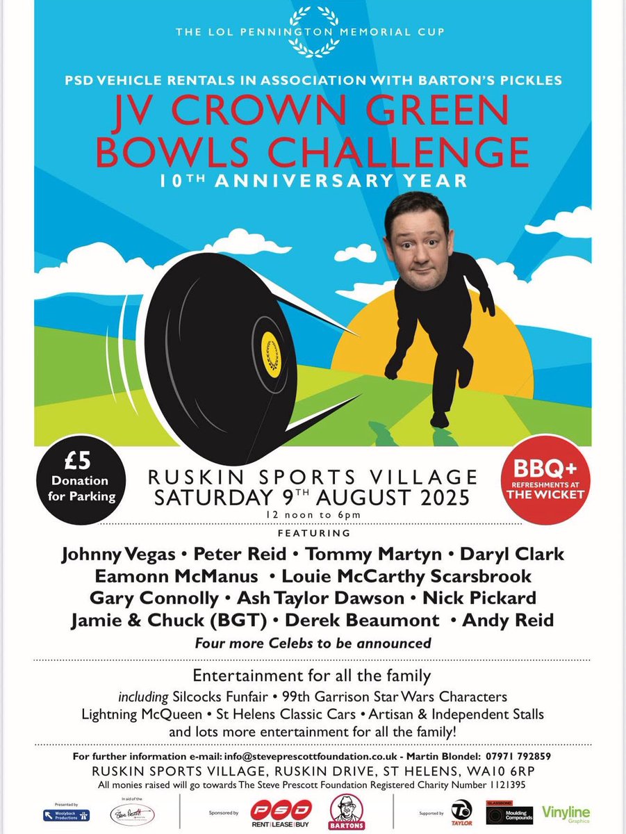 Steve Prescott MBE (@steveprescott1) on Twitter photo Here is the Draw for the <a href="/RentalPsd/">PSD Vehicle Rental</a> <a href="/JohnnyVegasReal/">Johnny Vegas</a> Celeb Bowls
First Round brings together a Titanic “Clash of The Chairman’s”
<a href="/LeighLeopardsRL/">Leigh Leopards</a> <a href="/derek_beaumont/">Derek John Beaumont</a>
V
<a href="/Saints1890/">St.Helens R.F.C.</a> Eamonn McManus
The Ultimate #RugbyLeague Battle of the #CrownGreen
<a href="/ruskinsthelens/">Ruskin St Helens</a> 12 Noon Sat Here is the Draw for the <a href="/RentalPsd/">PSD Vehicle Rental</a> <a href="/JohnnyVegasReal/">Johnny Vegas</a> Celeb Bowls
First Round brings together a Titanic “Clash of The Chairman’s”
<a href="/LeighLeopardsRL/">Leigh Leopards</a> <a href="/derek_beaumont/">Derek John Beaumont</a>
V
<a href="/Saints1890/">St.Helens R.F.C.</a> Eamonn McManus
The Ultimate #RugbyLeague Battle of the #CrownGreen
<a href="/ruskinsthelens/">Ruskin St Helens</a> 12 Noon Sat