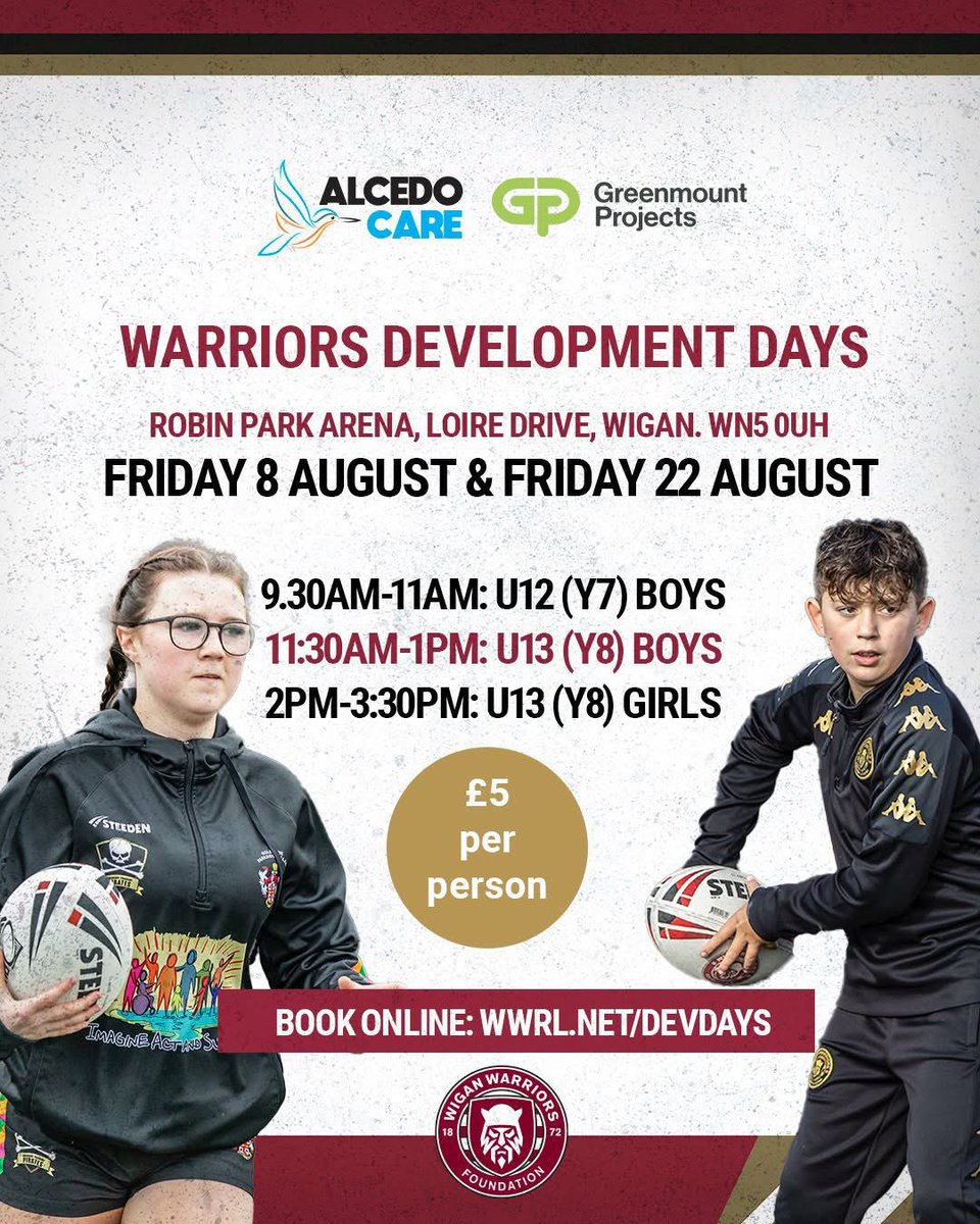 🤩 Receive specialist coaching at our elite level Robin Park Arena training centre on our Boys and Girls Warriors Development Days!

There's still time to book your place tomorrow, but be quick so you don't miss out 👉 wwrl.net/DevDays

#WWRL
