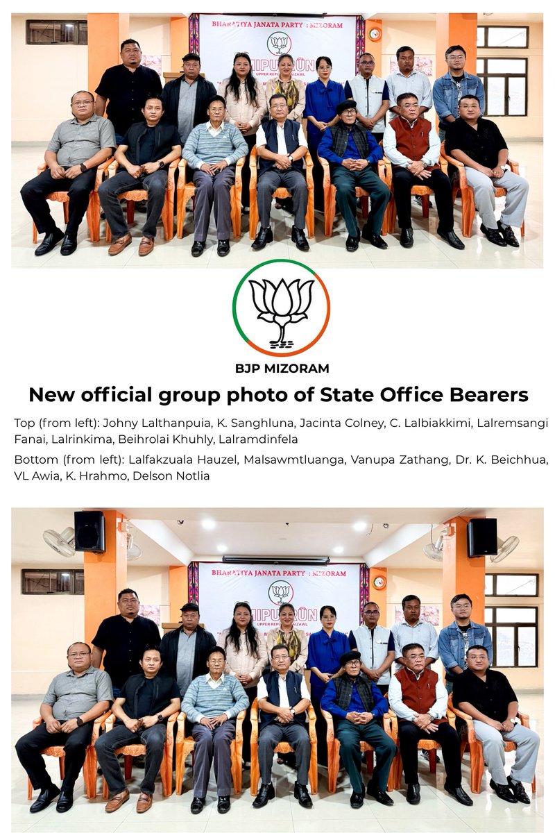 BJP4Mizoram's tweet photo. New official group photo of BJP Mizoram State Office Bearers led by Hon'ble MLA @DrBeichhua  , State President
#BJP4Mizoram #Mizoram #BJP https://t.co/S96K8EpGWp