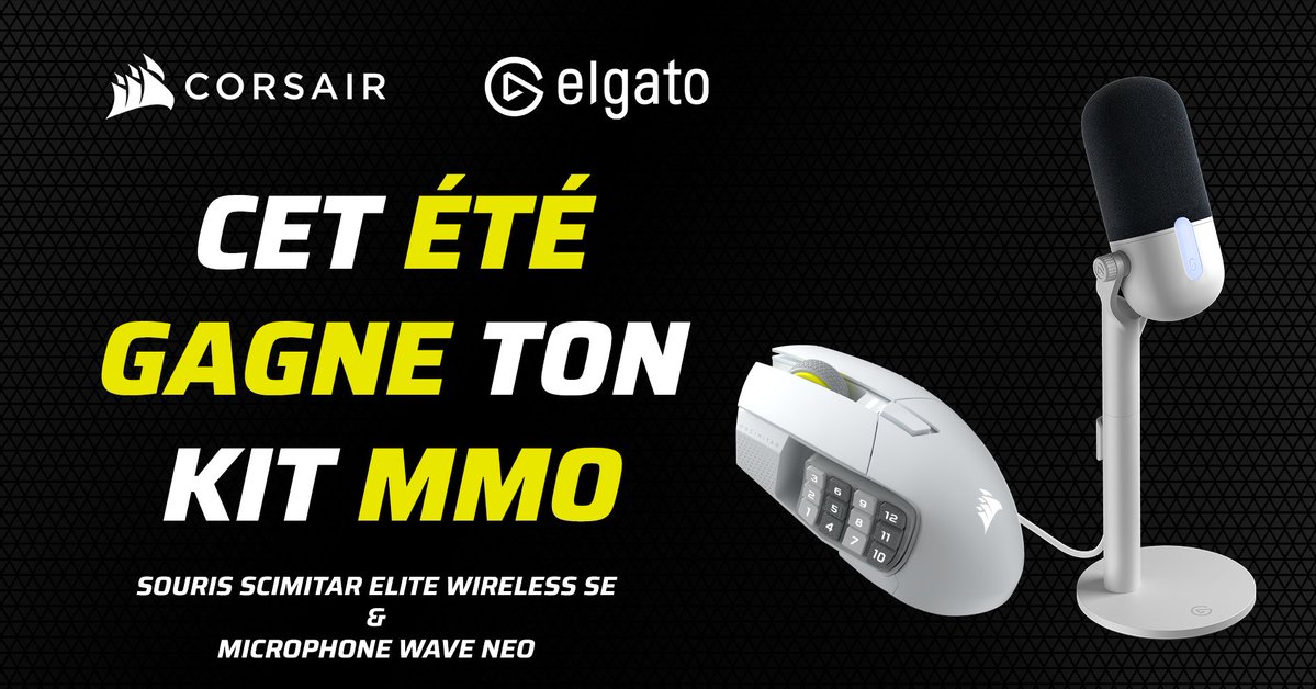 CORSAIR France (@corsairfra) on Twitter photo Gagne ton kit MMO avec CORSAIR et Elgato !
Equipe-toi pour le jeu et le streaming grâce aux boutons latéraux et intégration Stream Deck de la 🖱 souris SCIMITAR ELITE Wireless SE et au 🎙 micro Wave Neo.
1⃣Like + RT ce post
2⃣Follow 💛<a href="/CORSAIRFRA/">CORSAIR France</a> & 💙 <a href="/elgatoFRA/">Elgato France</a>
⏰TAS 14/08 Gagne ton kit MMO avec CORSAIR et Elgato !
Equipe-toi pour le jeu et le streaming grâce aux boutons latéraux et intégration Stream Deck de la 🖱 souris SCIMITAR ELITE Wireless SE et au 🎙 micro Wave Neo.
1⃣Like + RT ce post
2⃣Follow 💛<a href="/CORSAIRFRA/">CORSAIR France</a> & 💙 <a href="/elgatoFRA/">Elgato France</a>
⏰TAS 14/08