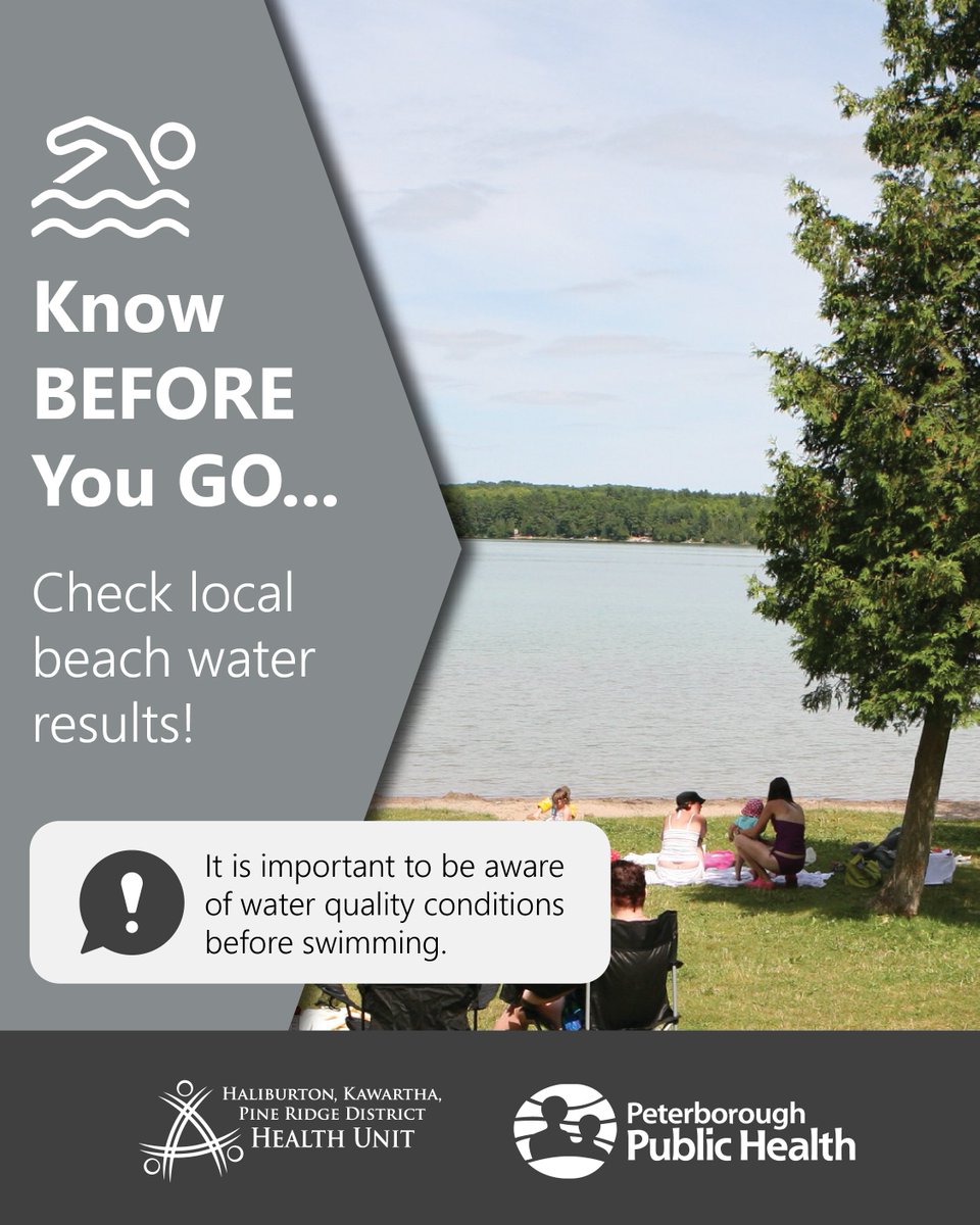 🌊 Know Before You Go 🏖️ From June to August, we’re monitoring public beach water quality in the area.

✅ Check beach conditions before you head out: 

🔹 hkpr.on.ca/BeachCheck (HKPR region) 
🔹 peterboroughpublichealth.ca/BeachResults (Peterborough region)
